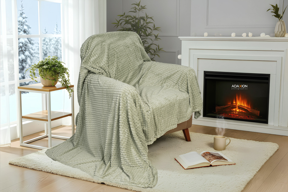 decorative armchair throw photoshoot – fabric texture, home decor product photography, Thessaloniki studio